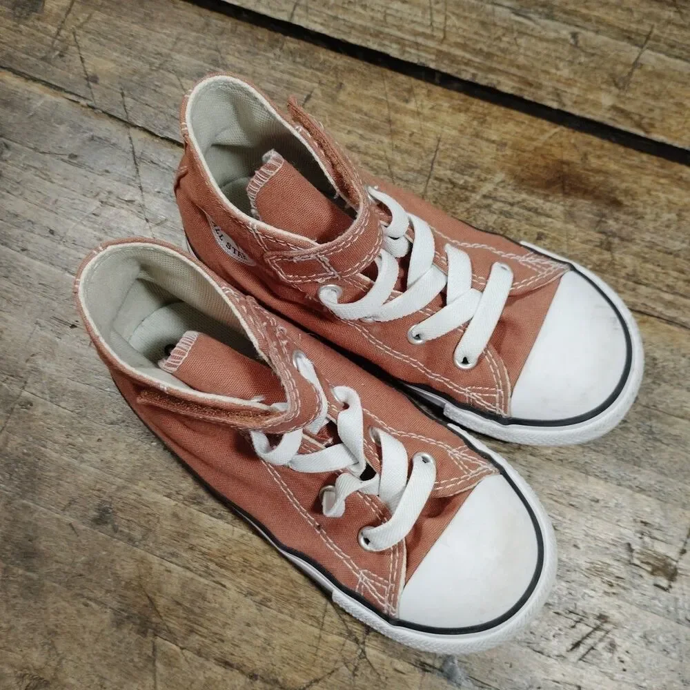 Converse All Star Youth Infant Sz 10 Sneakers Shoes High Top Brown Elastic Laces